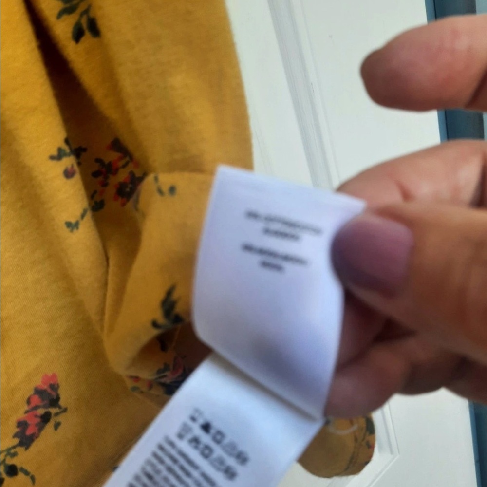 Lucky Brand Mustard yellow Floral Square-Neck Women’s peasant Top blouse tee XL - Picture 6 of 8